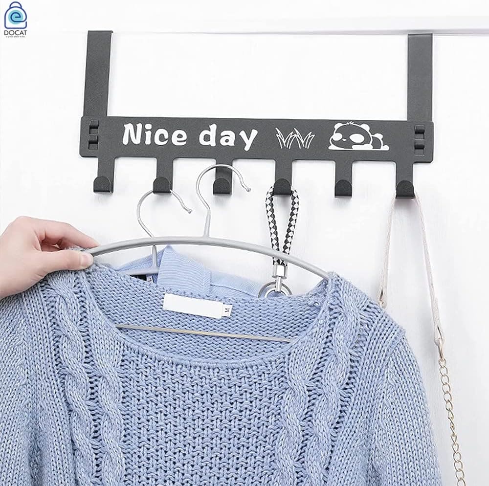 Nice Day Metal Hooks Door Hanger, 6 Hooks Detachable Hanger, Hat Clothes Bag Hanging Rack, No Drilling Bathroom Door Hanger Nice Day Metal Hooks Door Hanger, 6 Hooks Detachable Hanger, Hat Clothes Bag Hanging Rack, No Drilling Bathroom Door Hanger